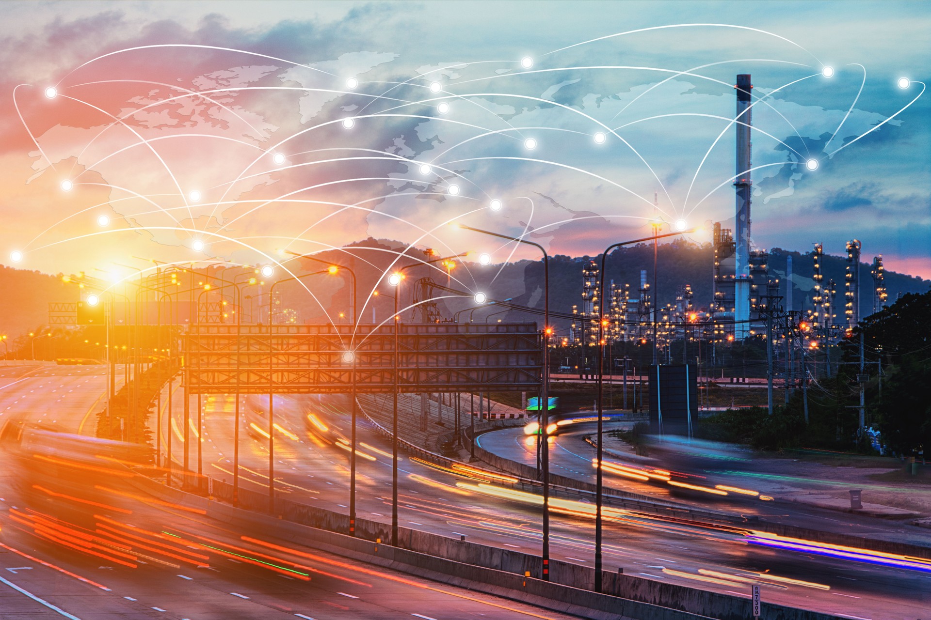 Global partner connection of communication network, oil and gas industry petrochemical plant, Business Logistics Concept