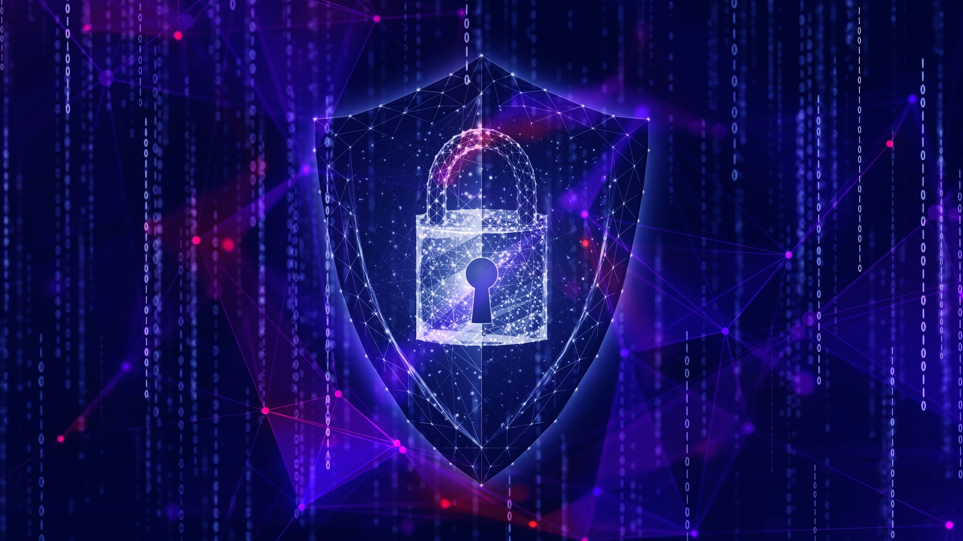 Information security concept with duotone plexus lines